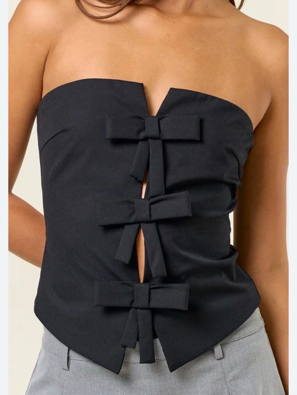 Elodie Black Strapless Bow-Front Camisole